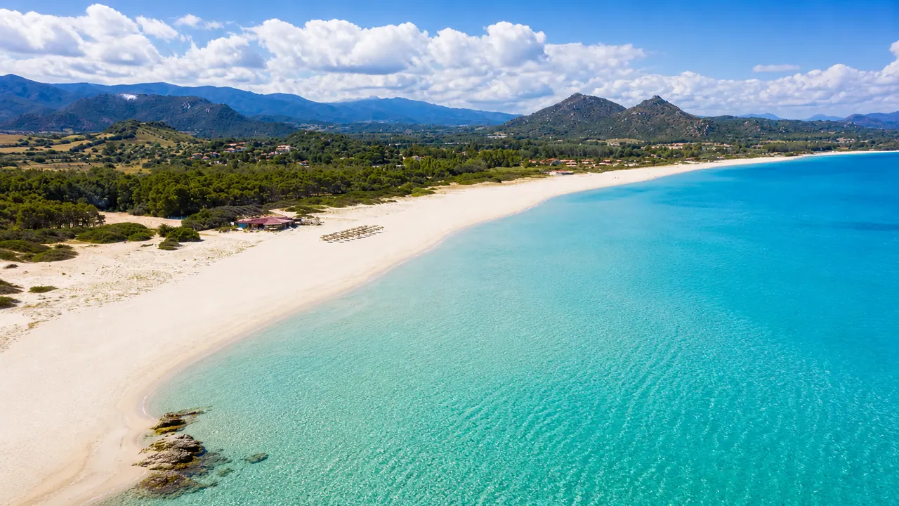Cala Sinzias, Castiadas — lunga spiaggia di sabbia chiara con acqua cristallina e pineta